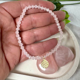 Herzlicht – Rosenquarz-Armband mit vergoldetem Blume des Lebens Charm