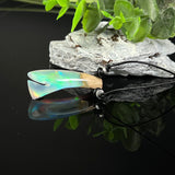 Harz Holz Halskette , Aurora Borealis,Hei Toki, bunter Nordlichter Schmuck, synthetischer Opal,Maserholz, Onyxperlen ,Lederband Geschenk