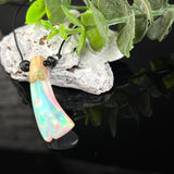 Harz Holz Halskette , Aurora Borealis,Hei Toki, bunter Nordlichter Schmuck, synthetischer Opal,Maserholz, Onyxperlen ,Lederband Geschenk