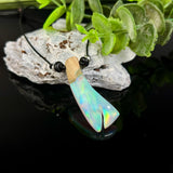 Harz Holz Halskette , Aurora Borealis,Hei Toki, bunter Nordlichter Schmuck, synthetischer Opal,Maserholz, Onyxperlen ,Lederband Geschenk