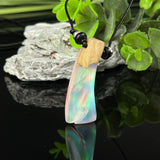 Harz Holz Halskette , Aurora Borealis,Hei Toki, bunter Nordlichter Schmuck, synthetischer Opal,Maserholz, Onyxperlen ,Lederband Geschenk