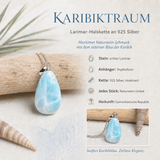 Info-Detailbild KARIBIKTRAUM – Larimar-Halskette aus 925 Silber mit echtem Larimar Tropfen-Anhänger, maritimer Naturstein-Schmuck im seltenen Karibikblau, rhodinierte Silberkette, handgefertigtes Unikat für Meerliebhaber und Larimar-Fans.