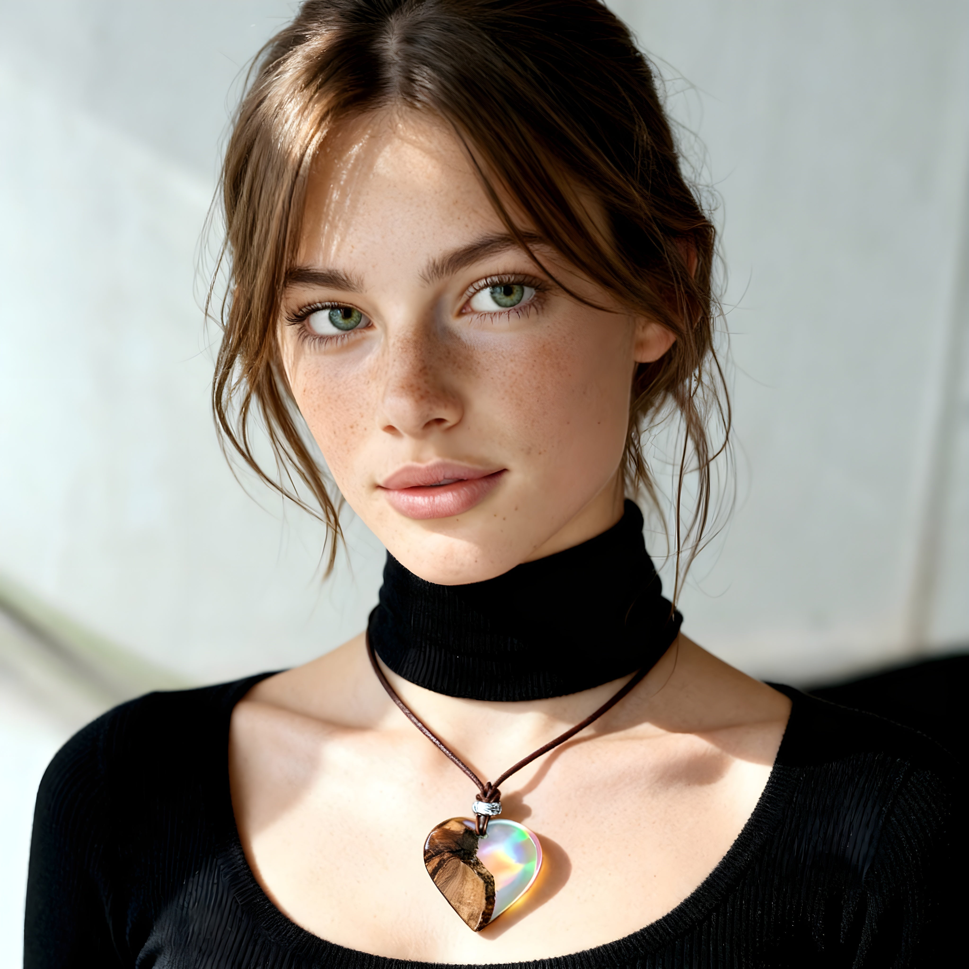 Handgefertigter Herzanhänger aus Olivenholz und schimmerndem Opalharz (Resin Colloidal Imitation Opal) – ein hochwertiges Harz mit feinen, lichtreflektierenden Partikeln, die an echte Opale erinnern. Je nach Licht schimmert der Anhänger in Regenbogenfarben. Mit braunem Lederband und silberfarbener Perle. Jedes Stück ein liebevoll gefertigtes Unikat.