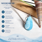 MEERESRUHE Larimar Halskette aus 925 Silber mit echtem Larimar Tropfen-Anhänger, handgefertigter maritimer Naturstein-Schmuck, seltenes Blau der Karibik, Stein von Atlantis, rhodinierte Silberkette, eleganter Unikat-Damenschmuck, Geschenk für Meerliebhaber und Naturstein-Fans.