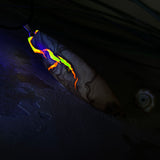 Handgefertigter Surfbrett-Anhänger aus Olivenholz und fluoreszierendem Harz in Gelb und Orange. Das leuchtende Harz beginnt unter Schwarzlicht intensiv zu strahlen und macht den Anhänger zu einem echten Highlight. Größe ca. 6,3 × 2 cm, mit Edelstahl-Anhängerschlaufe und Lederkette mit Edelstahlverschluss und 5 cm Verlängerung. Jedes Schmuckstück ist ein Unikat – Maserung und Farbspiel sind einzigartig. Ideal für Naturliebhaber und Individualisten.