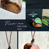 Herzanhänger aus Olivenholz & schimmerndem Opalharz