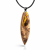 Surfbrett-Anhänger Olivenholz & fluoreszierendes Harz